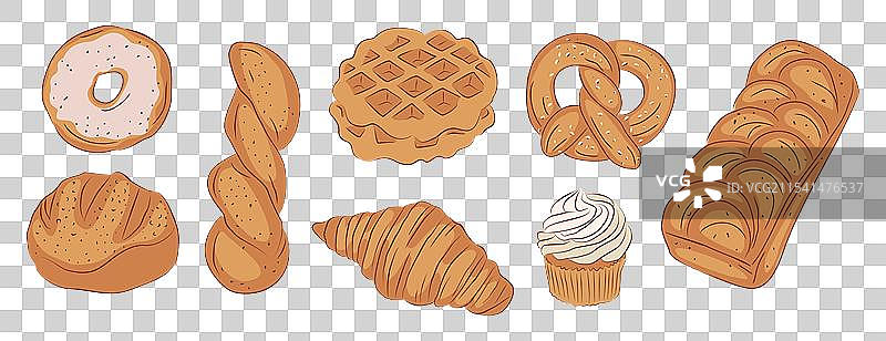 一组自制的面包和烘焙产品，孤立展示图片素材