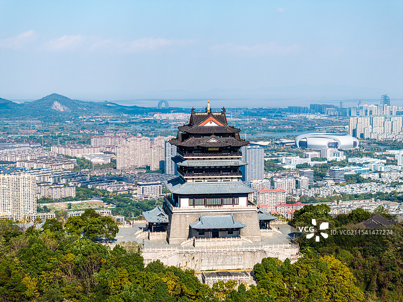 湖州，菰城景区航拍图片素材