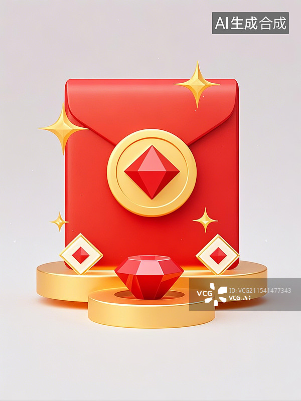 【AI数字艺术】中国新年卡通风格的红包3d图标图片素材