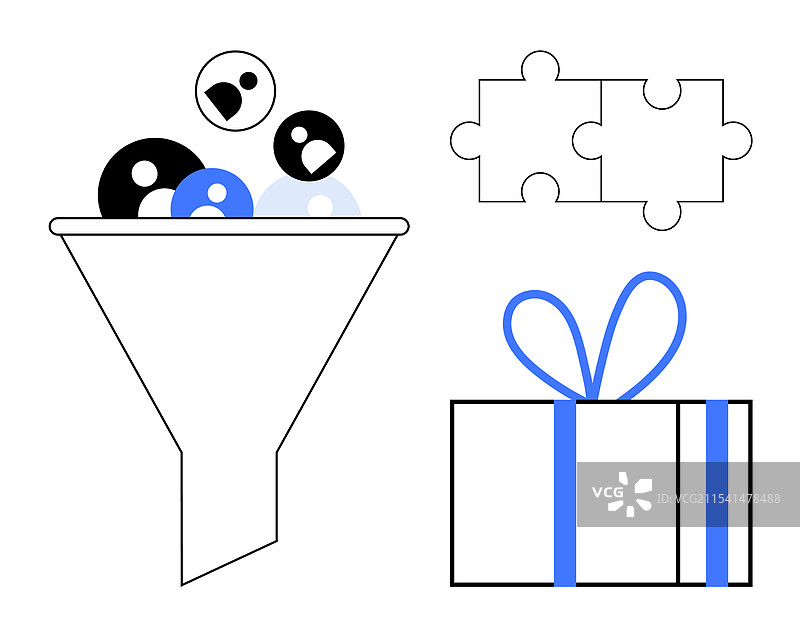 漏斗将人们引导到礼品包中图片素材