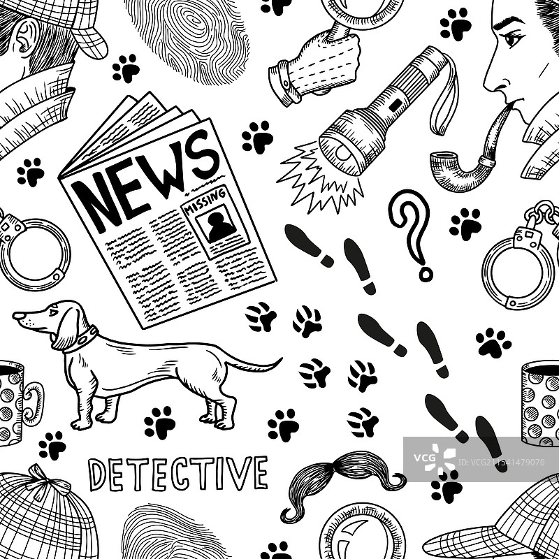 复古侦探符号的无缝图案图片素材