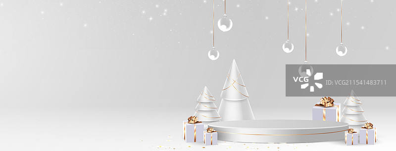3D圣诞树讲台新年背景图片素材