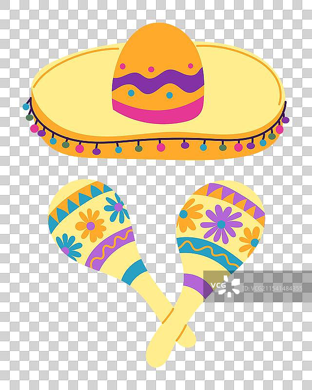 墨西哥民俗剪贴画，配有草帽和沙锤图片素材