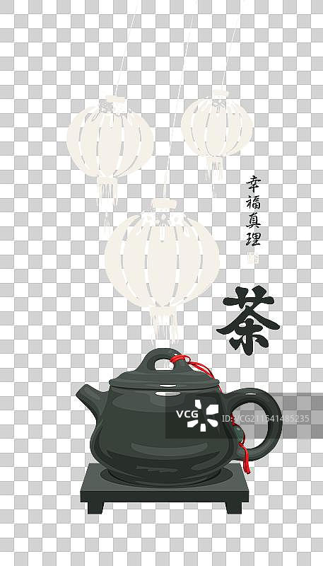 黑色茶壶和中国纸灯笼图片素材