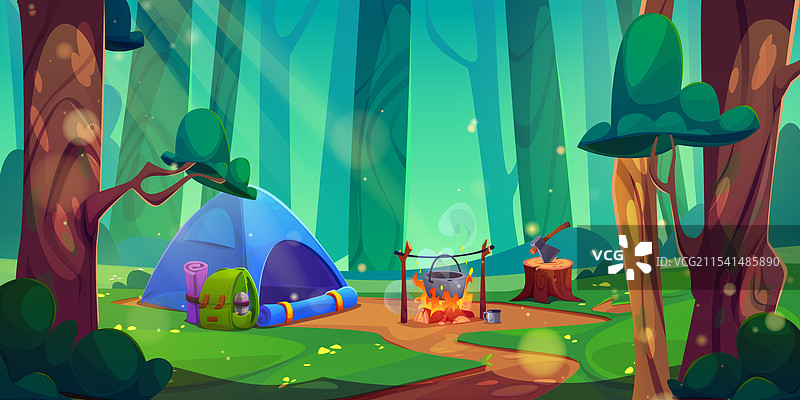 森林中的卡通帐篷图片素材