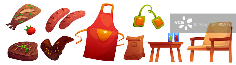 烧烤和烤架的卡通元素用于户外聚餐图片素材