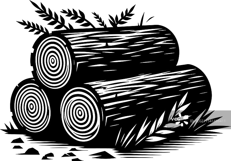 白色背景上的木材堆叠剪影图片素材