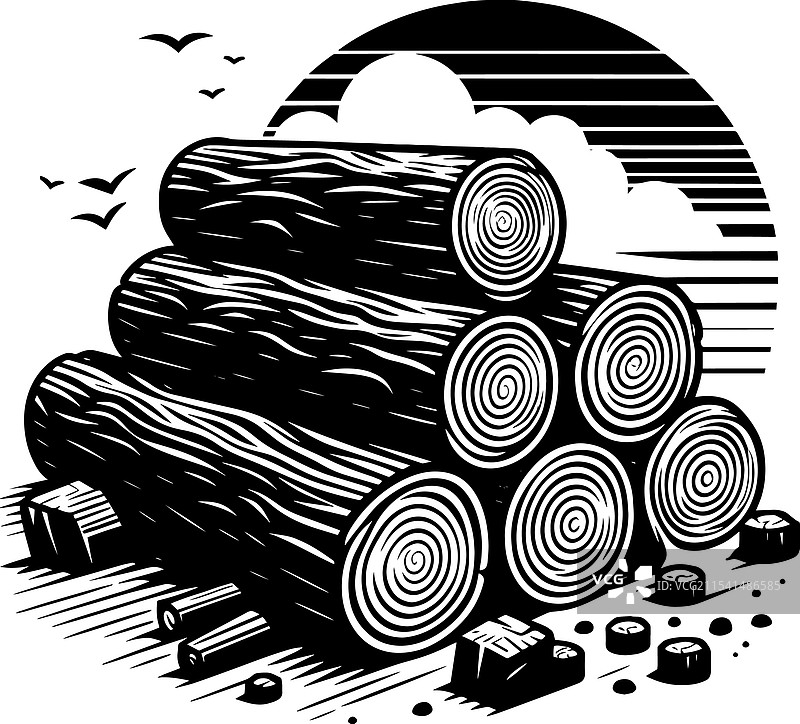 白色背景上的木材堆叠剪影图片素材