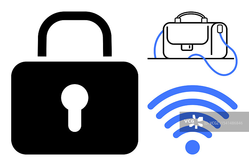 锁、手提箱和无线符号的图标图片素材