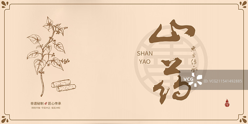 山药丨手写中药书法毛笔字药材名插画海报展板包装盒图片素材