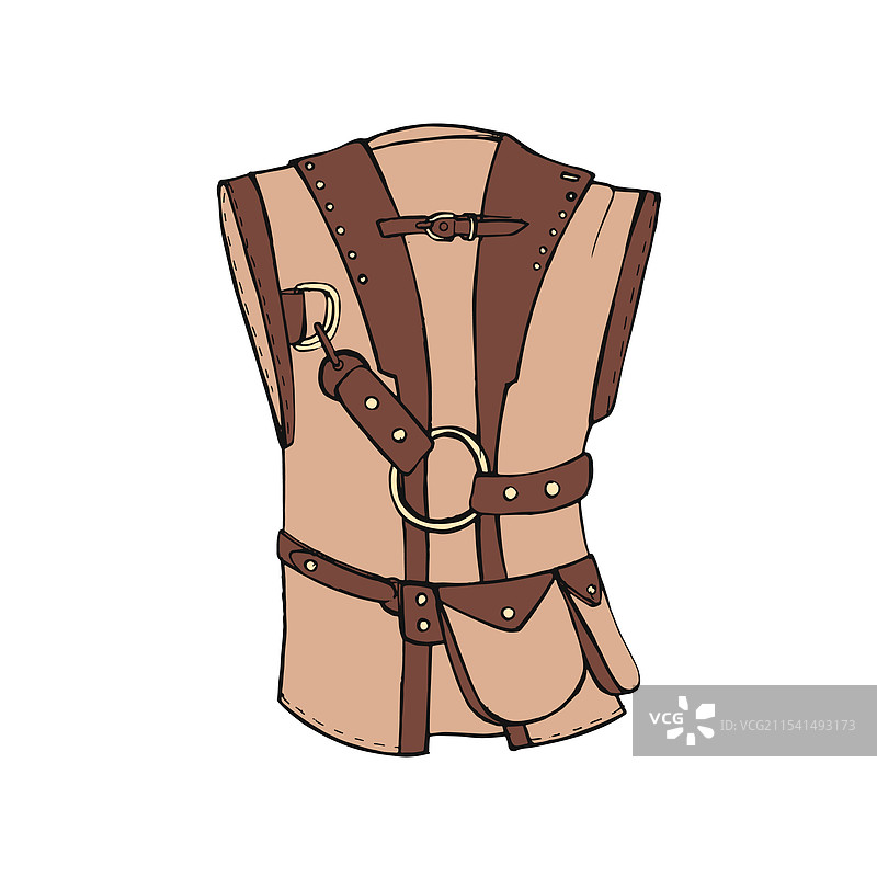 复古风格的蒸汽朋克背心，带有带子和扣子图片素材