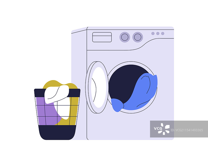 家用洗衣机与洗衣篮图片素材