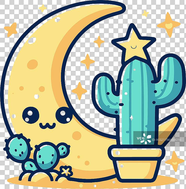 一只快乐的卡通仙人掌，拥有大大的眼睛和一个图片素材