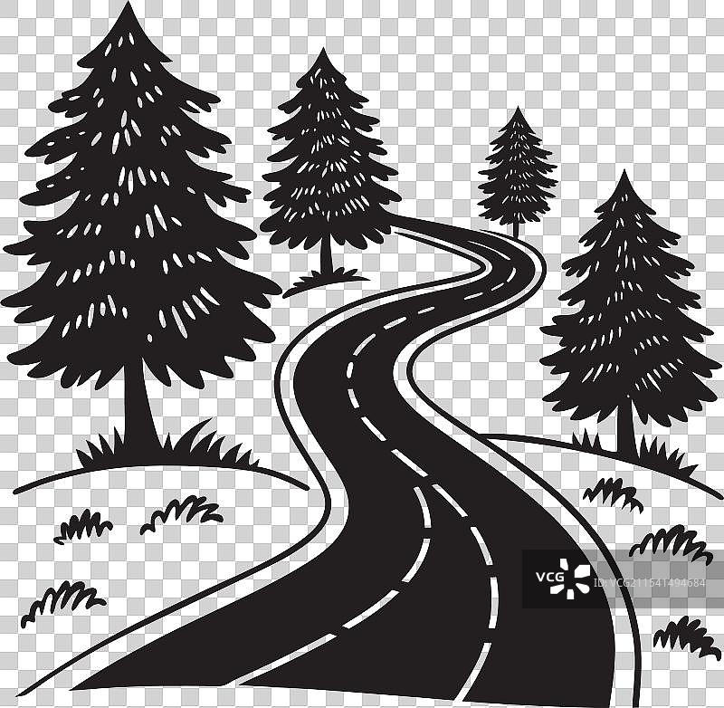 蜿蜒的道路穿过松树林图片素材