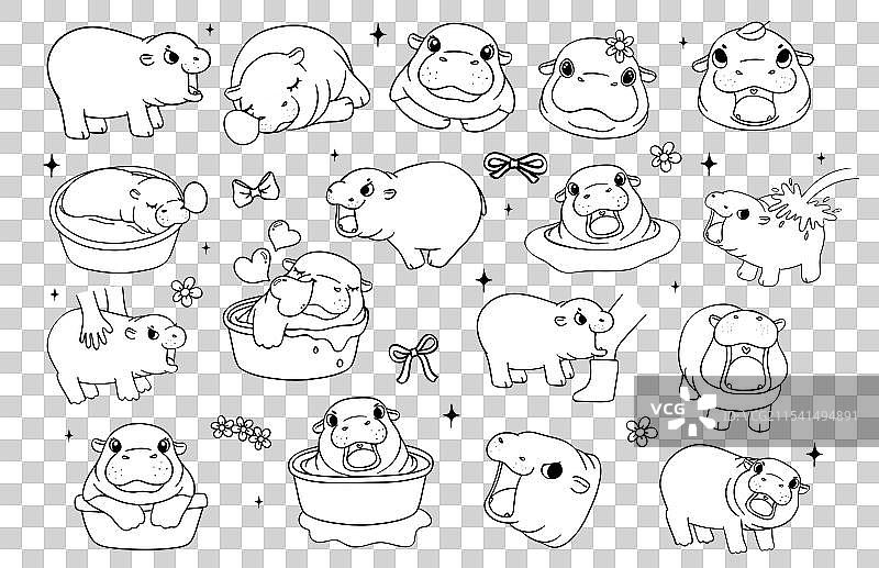 可爱的愤怒小河马和顽皮的弹跳小猪图片素材