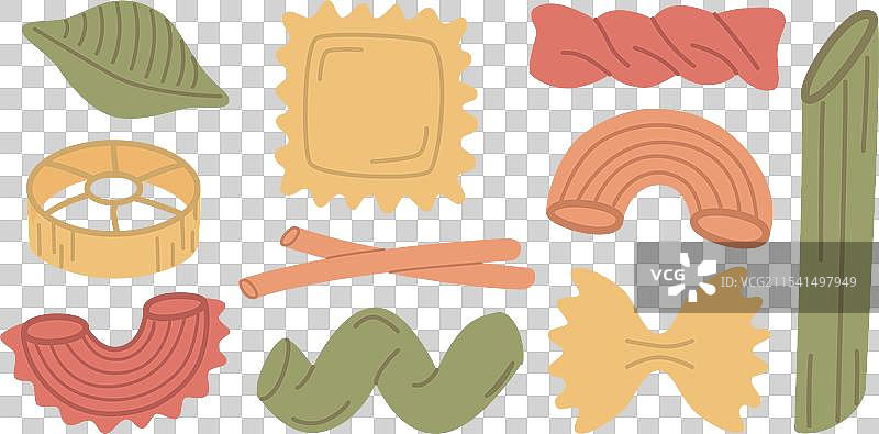 各种不同颜色的意大利面类型图片素材