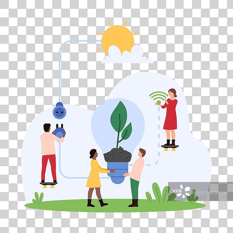 绿色能源智能可持续理念小人们图片素材