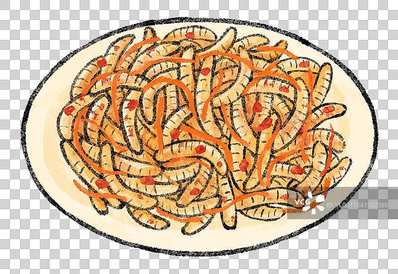 广西南宁美食国风插画-南宁炒粉虫图片素材