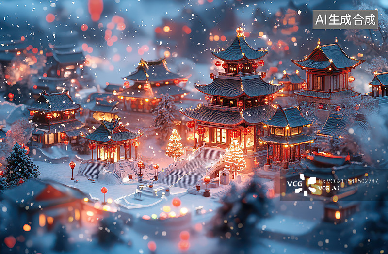 【AI数字艺术】大学中喜庆的中国古建筑背景图片素材