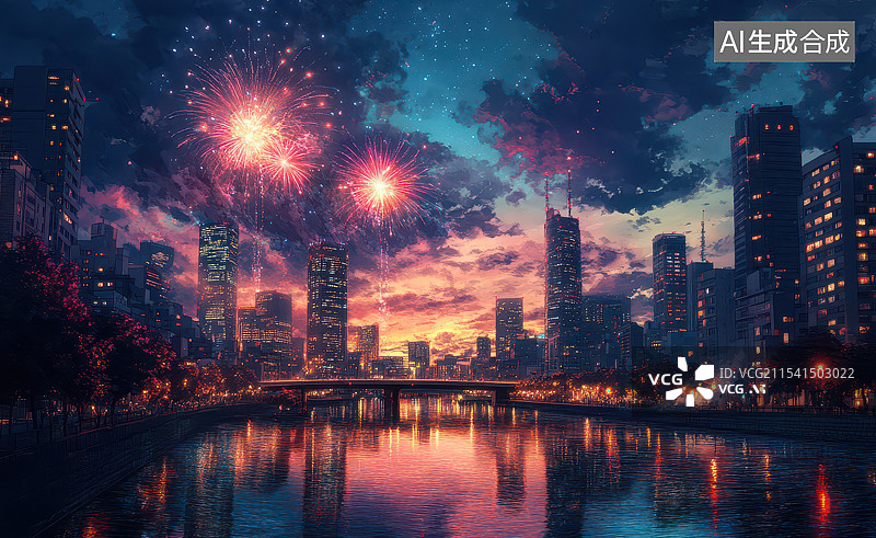 【AI数字艺术】新年春节跨年烟花背景图图片素材