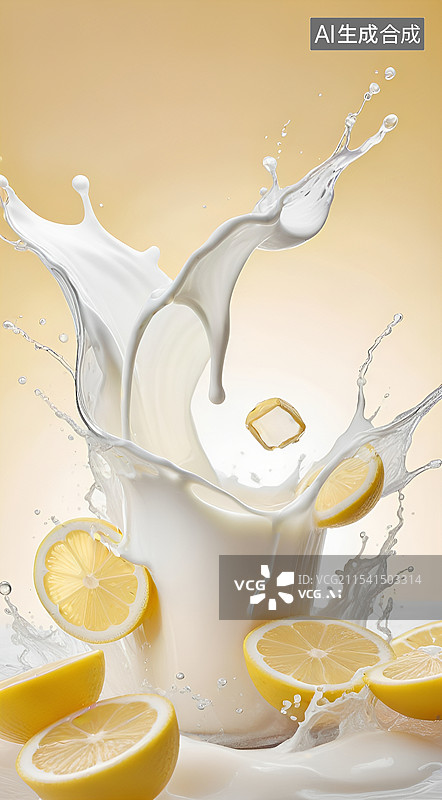 【AI数字艺术】柠檬切片的飞溅瞬间图片素材