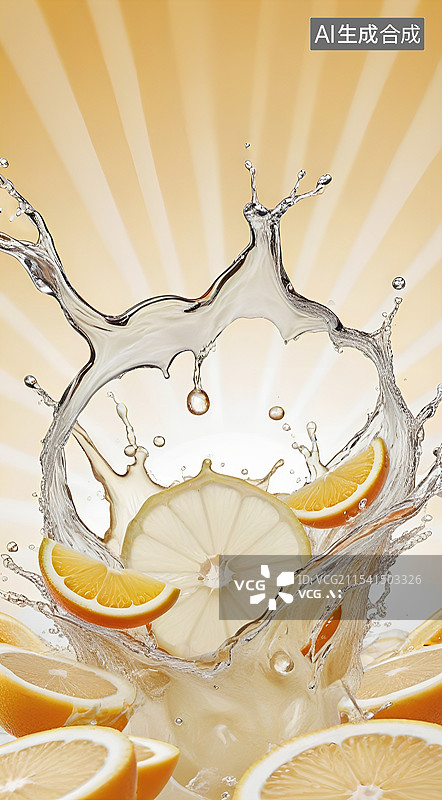 【AI数字艺术】柠檬切片的飞溅瞬间图片素材