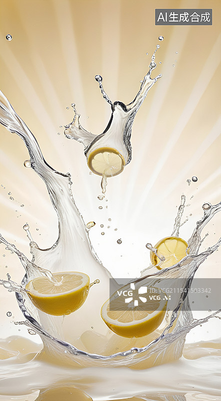 【AI数字艺术】柠檬切片的飞溅瞬间图片素材
