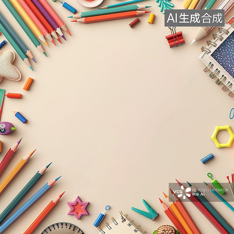 【AI数字艺术】彩色铅笔与空白画纸图片素材