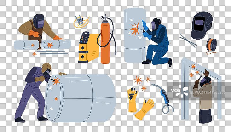 专业人士在保护装备中焊接金属图片素材