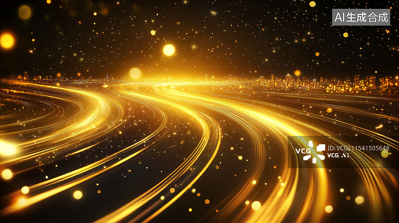 【AI数字艺术】金色虚拟数据通道图片素材