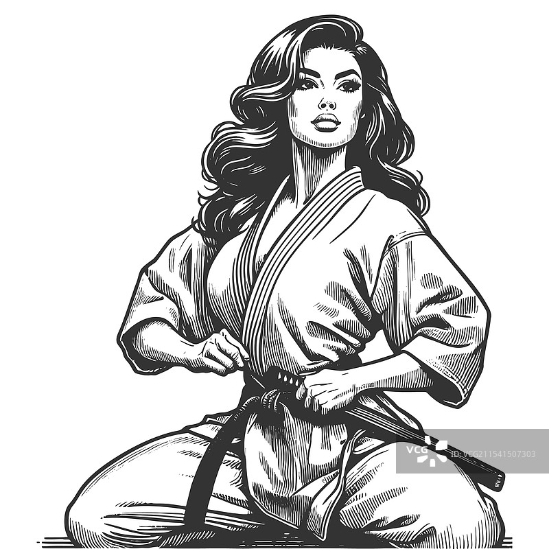 自信的女性武术家穿着道服图片素材