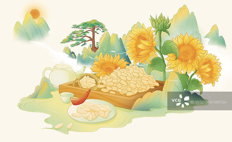 国风葵瓜子图片素材