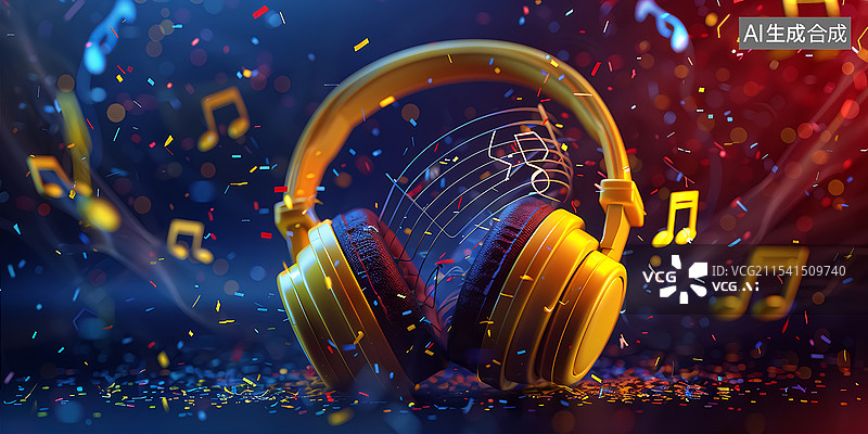 【AI数字艺术】音乐节耳机音符主题背景图片素材