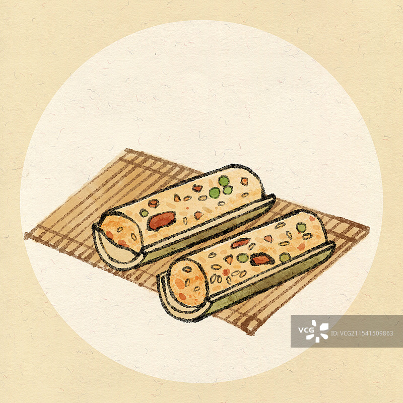 广西南宁美食国风插画-竹筒饭图片素材