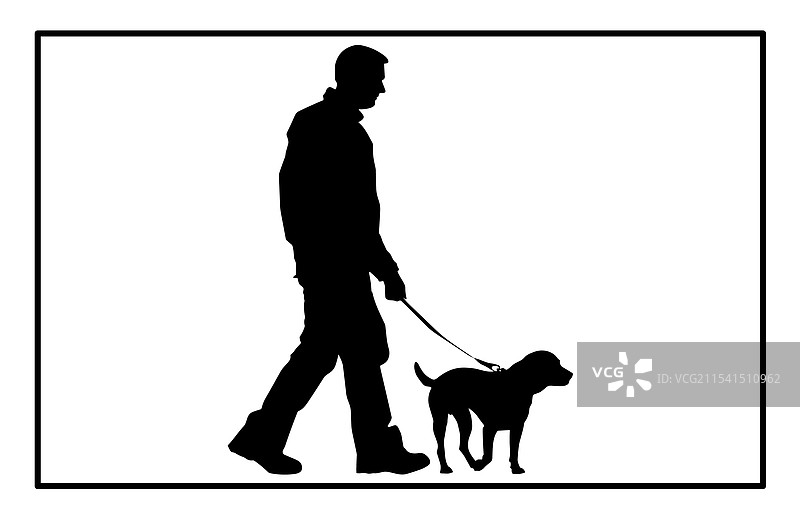 男人与狗的剪影散步图片素材