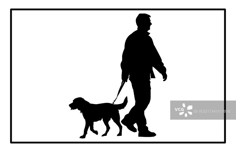 男人与狗的剪影散步图片素材
