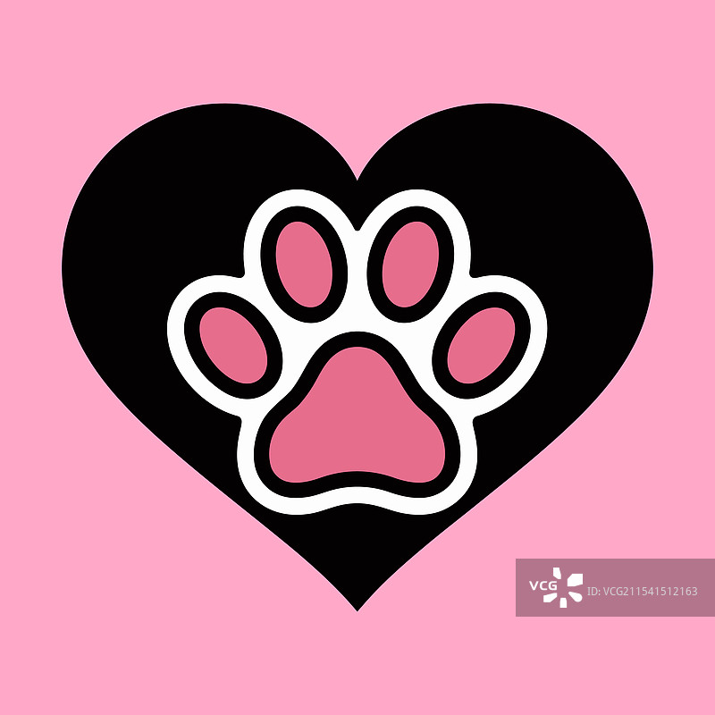 黑色和粉色的爪印图标在心形内图片素材