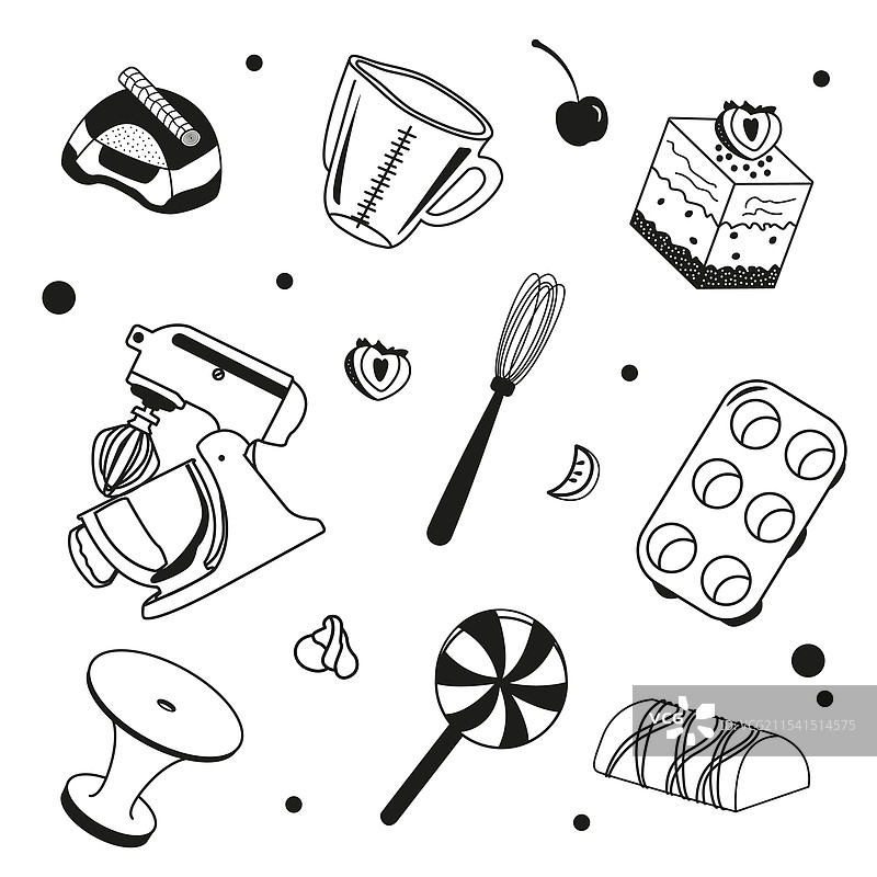 一套蛋糕、糖果和糕点工具图片素材