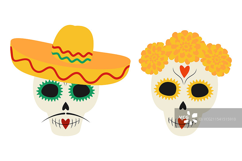 节日骷髅与传统墨西哥装饰图片素材
