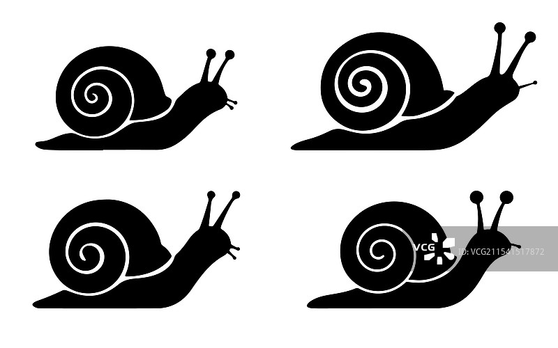 白色背景上的蜗牛剪影图片素材