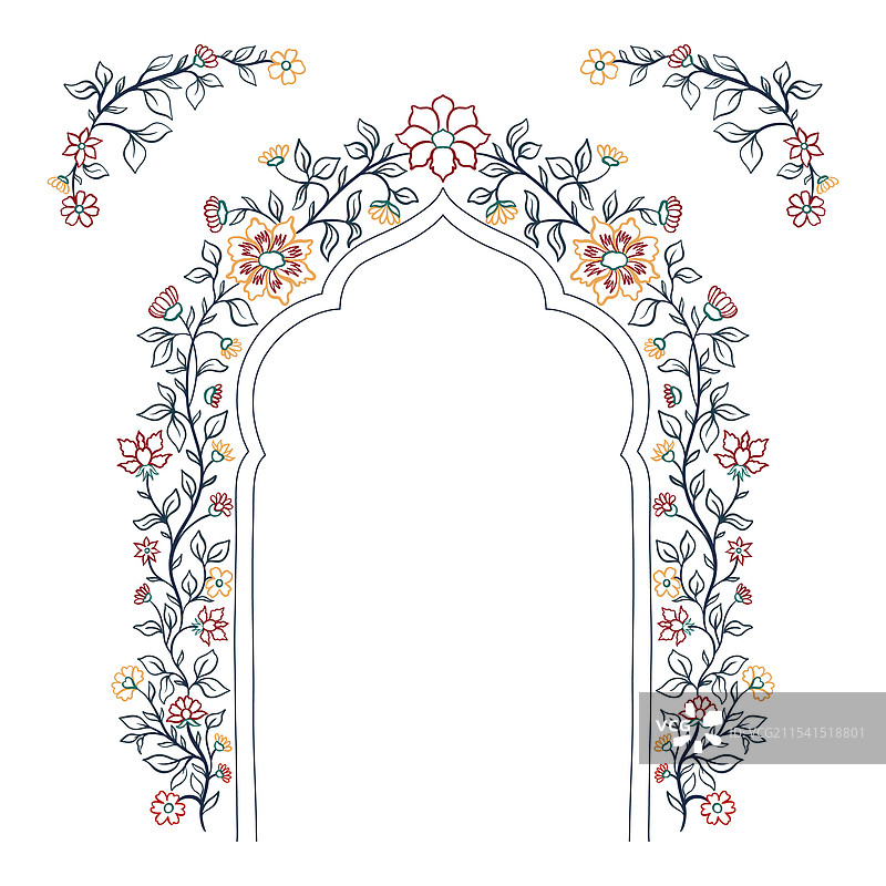 莫卧儿装饰拱门， ornamental floral vintage图片素材