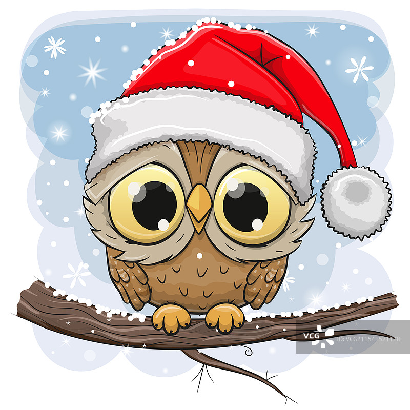 可爱的卡通猫头鹰戴着圣诞帽图片素材