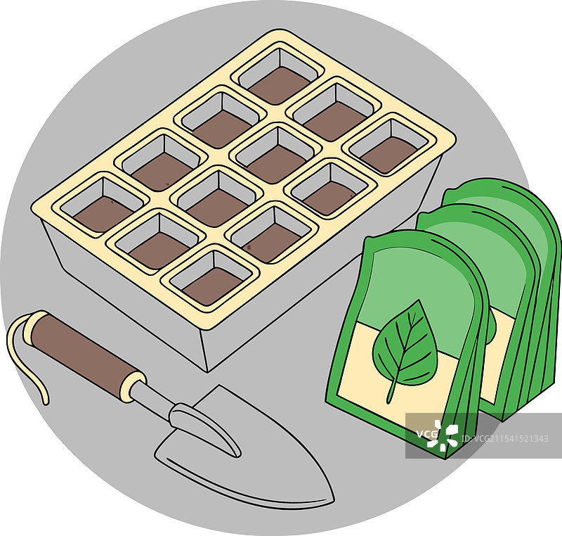 完整的有序花园工具包，包含种子发芽器图片素材