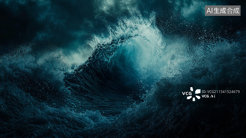 【AI数字艺术】黑暗风暴中的巨大海浪图片素材
