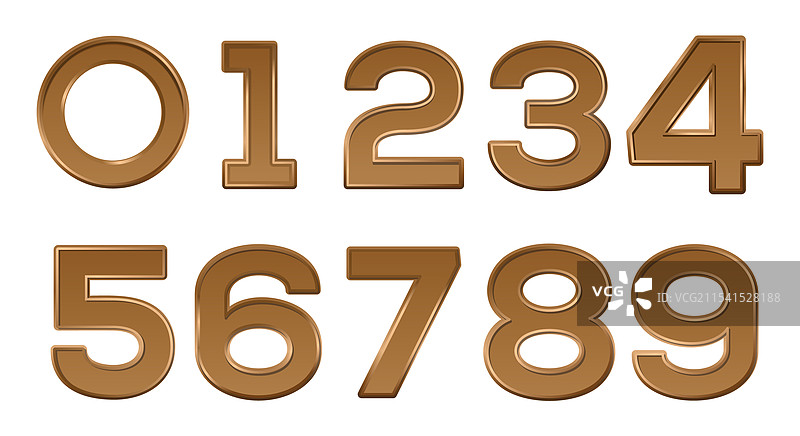 一组从0到9的立体金色数字图片素材