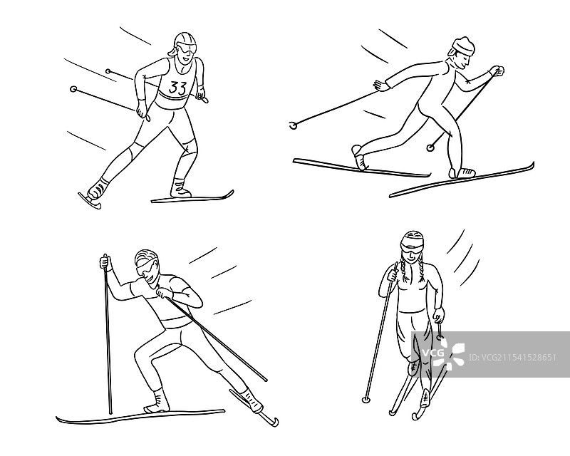 越野滑雪者的线条艺术图片素材