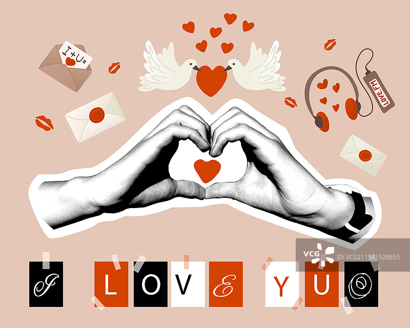 浪漫的情人节手部拼贴画图片素材
