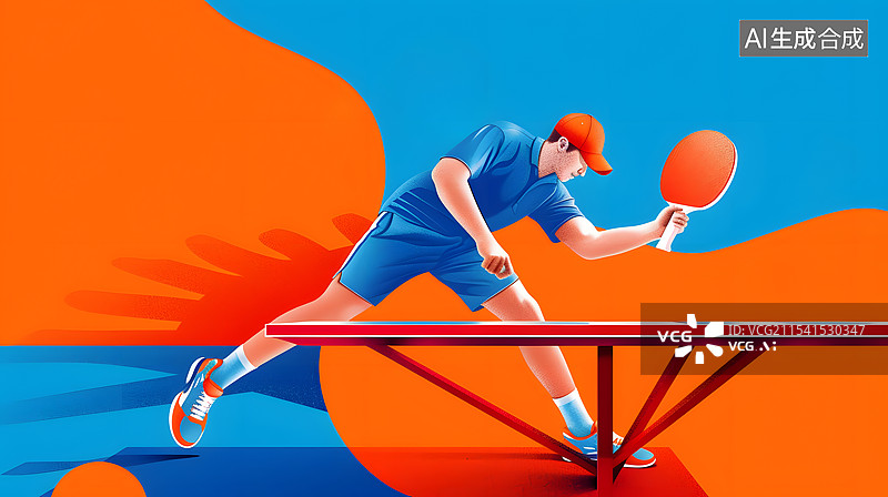 【AI数字艺术】蓝色乒乓球桌上的乒乓球拍与球图片素材