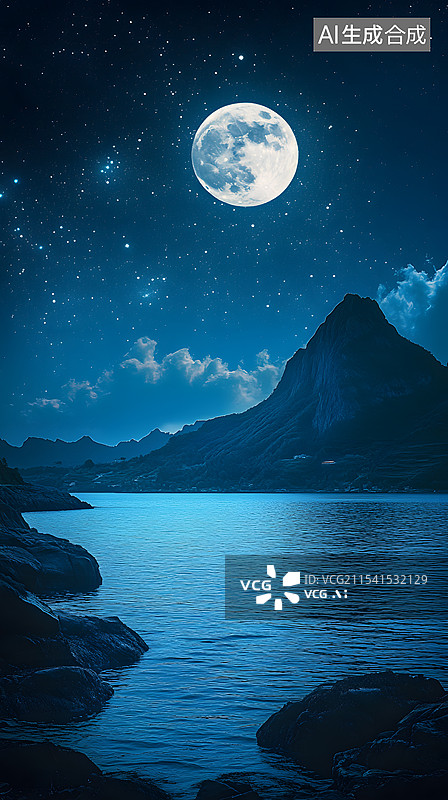 【AI数字艺术】夜晚星星月亮风景图片素材