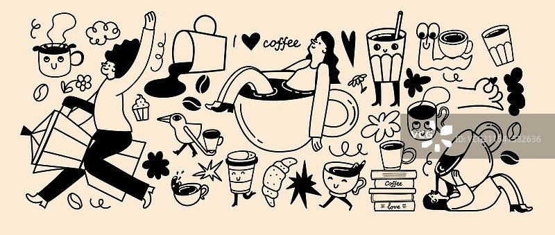 时尚公寓中的咖啡套装图片素材